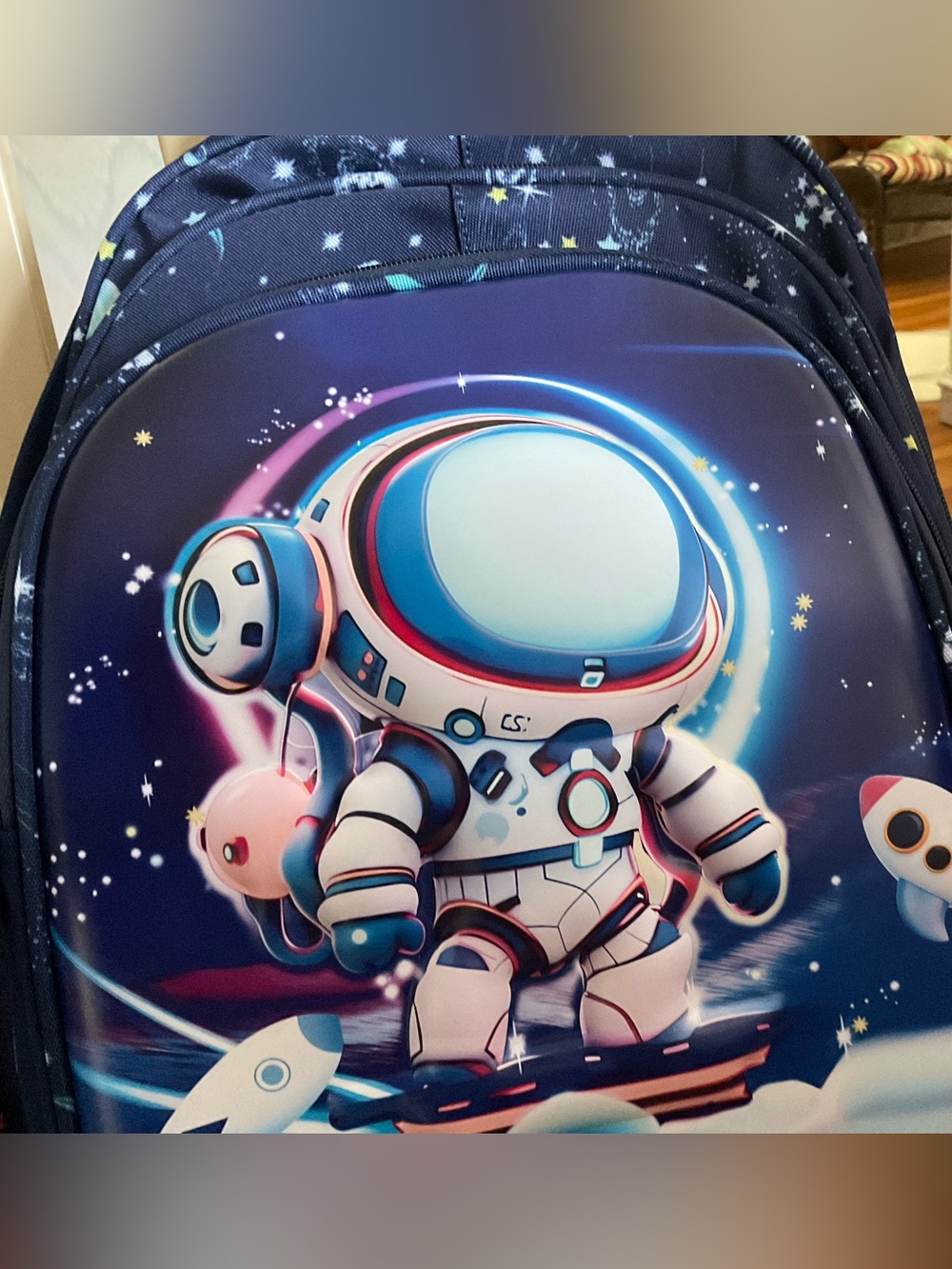 Kids Space Astronaut Backpack — Navy Blue with White & Aqua Accents